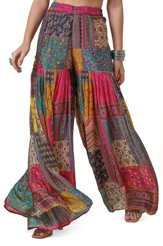 Soch Womens Fuchsia Chinon Abstract Print Suit Set with Zardosi
