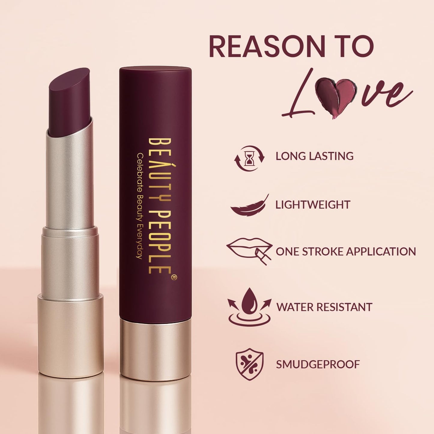 Beauty People Desi Diva Matte Lipstick, Intense Colour, Moisturises & Hydrates Lips, 12 Hour Colour Payoff, Longlasting, Waterproof, With Jojoba Oil & Vitamin E, Shade Midnight Plum, 3.8gm
