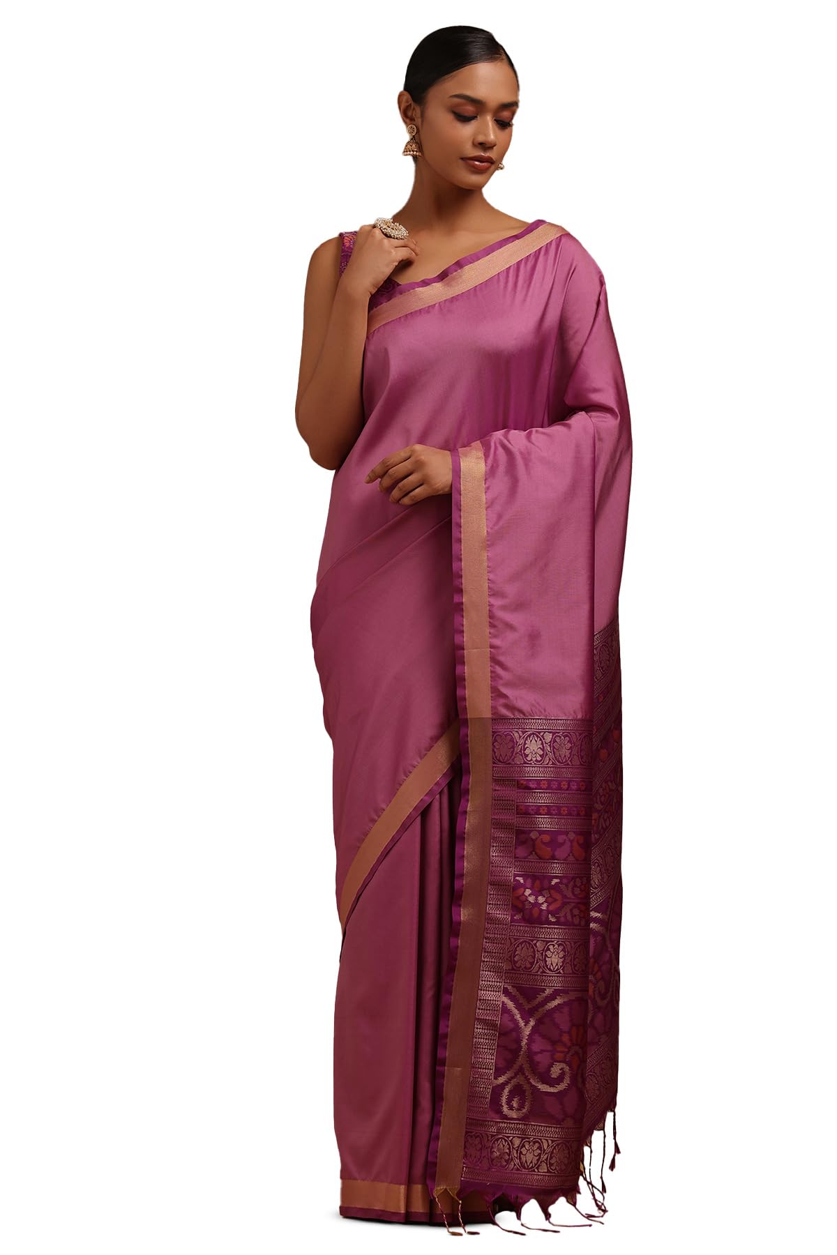 Soch Womens Lavender Silk Solid Saree
