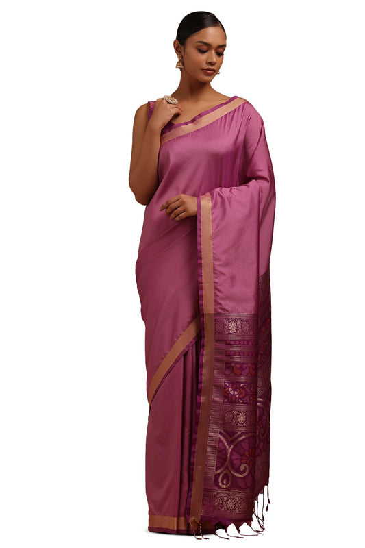 Soch Womens Lavender Silk Solid Saree