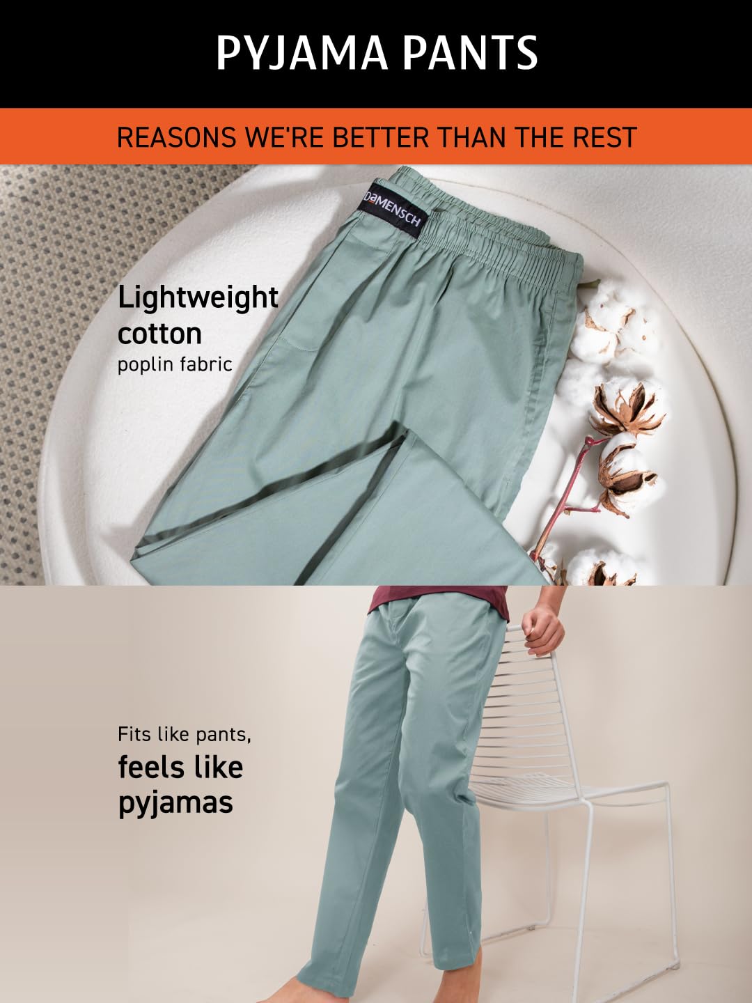 DaMENSCH The Stretch Men's Woven Cotton Tapered Fit Pyjama Pants- Trust on Teal- Large