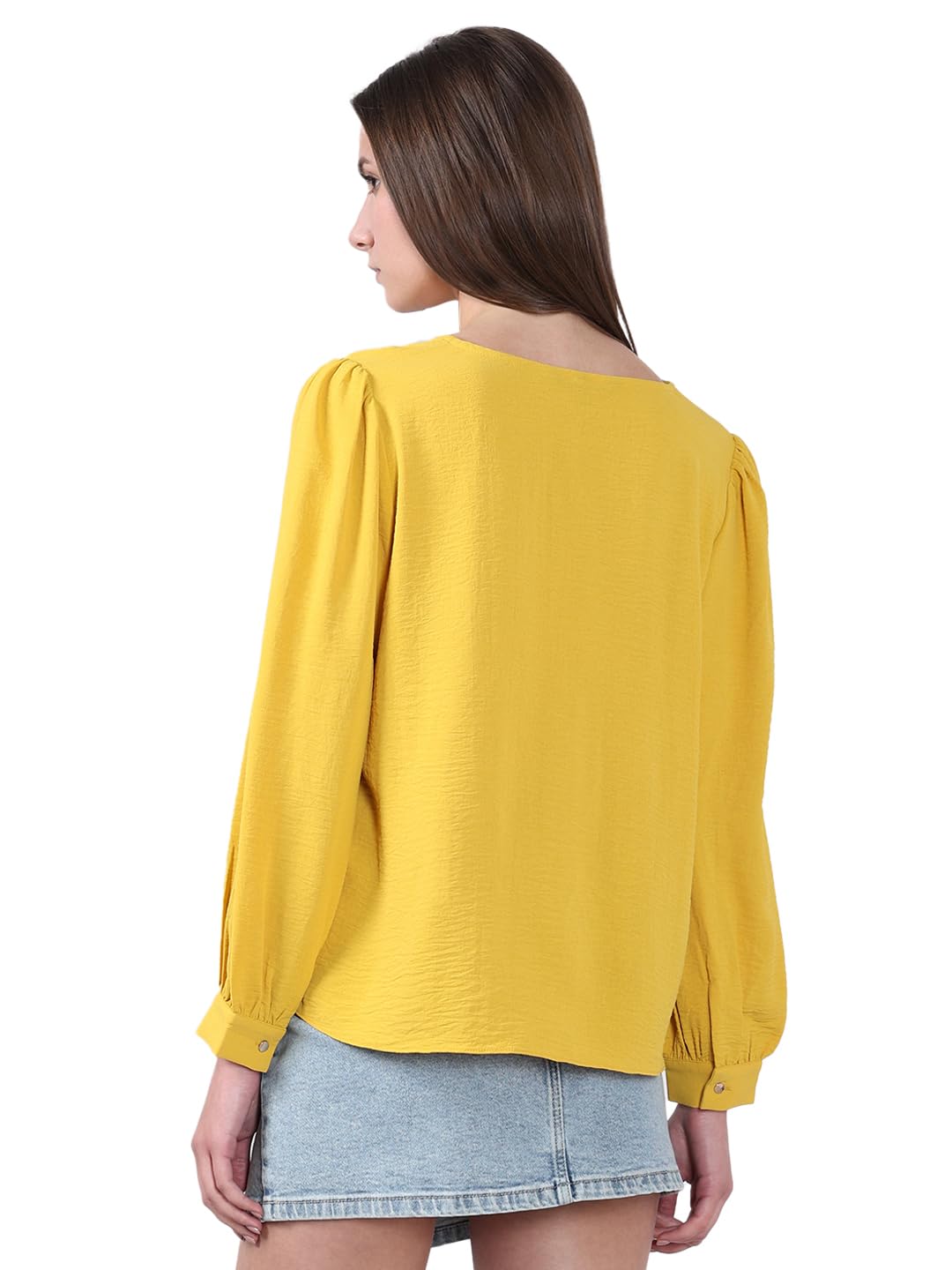 Vero Moda Women's Regular Fit Yellow Top
