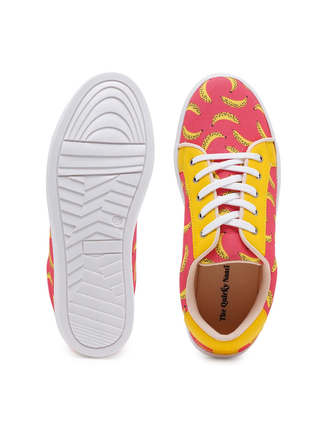 THE QUIRKY NAARI Peel Appeal Sneakers with Vibrant Banana Print | Orange