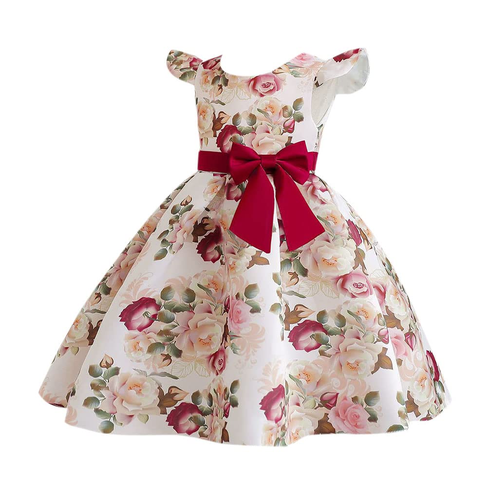 Hopscotch Viscose Girls Floral Print Party Dress & Outfit In Red Color For Ages 3-4 Years
