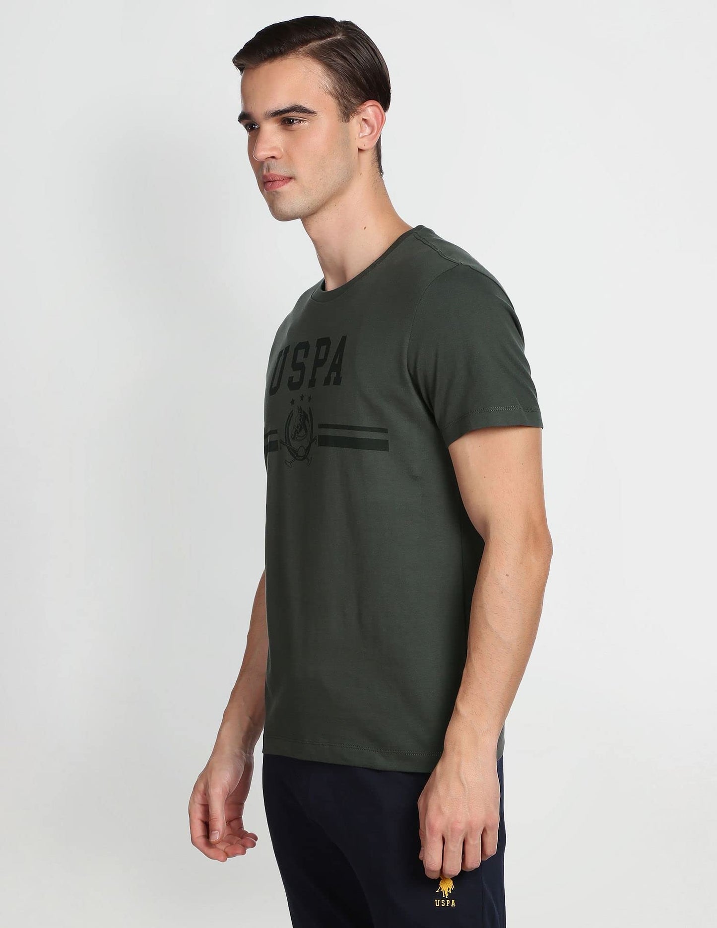 U.S. POLO ASSN. Brand Printed Cotton T-Shirts for Men - Breathable & Comfortable, Half Sleeves Mens Casual T Shirts - XL, Olive