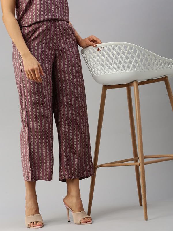 De Moza Women Palazzo Woven Bottom All Over Print Cotton Flex Wine