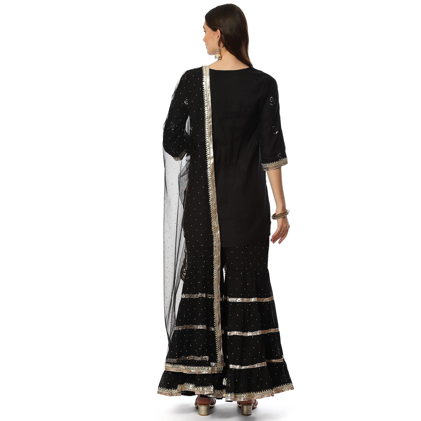 BIBA WOMEN EMBROIDERY RELAXED SALWAR KURTA DUPATTA(SKDKINARI7948_BLACK/WHITE_40)
