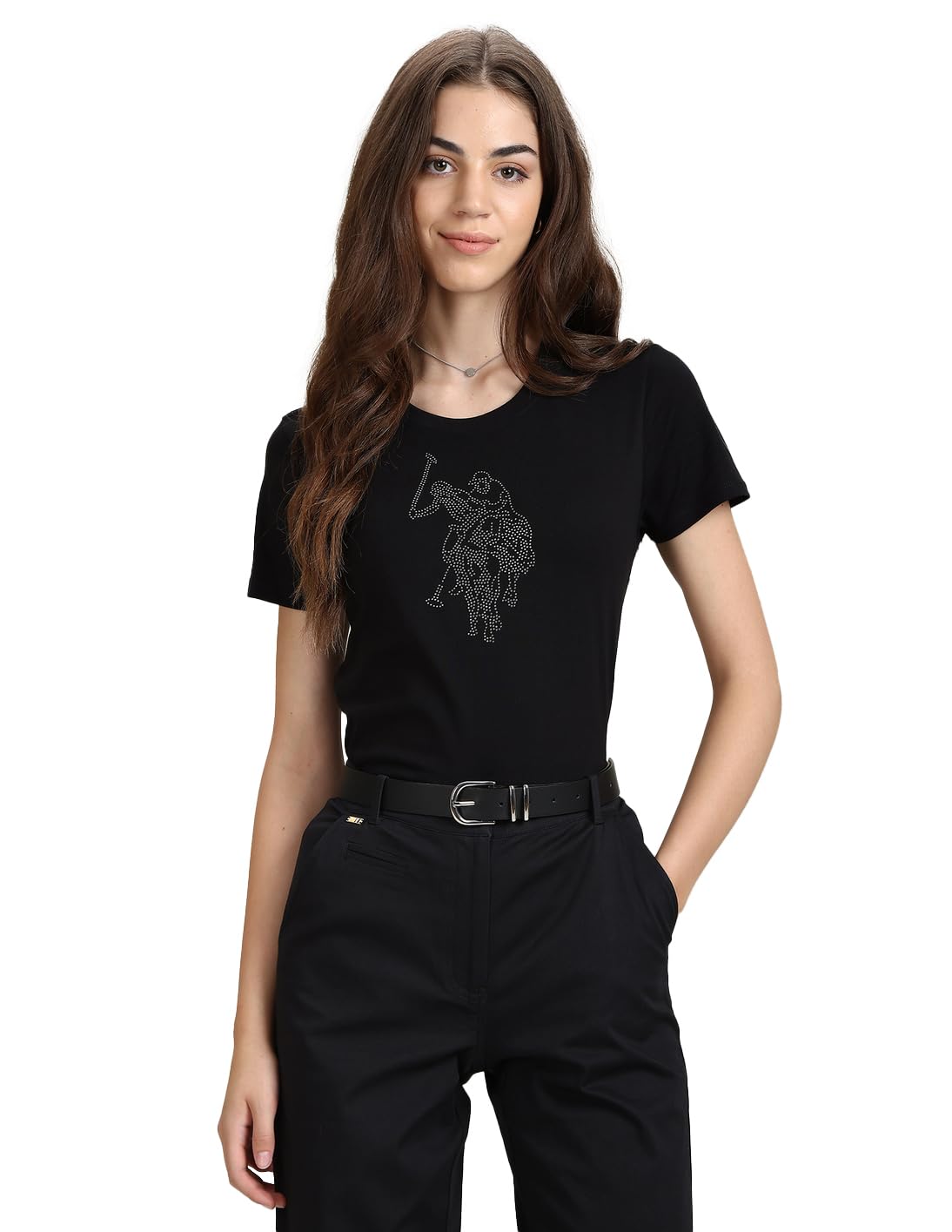 U.S. POLO ASSN. Women's Sequin Logo Crew Neck T-Shirt (UWAW23TSH047_Black_XXL)