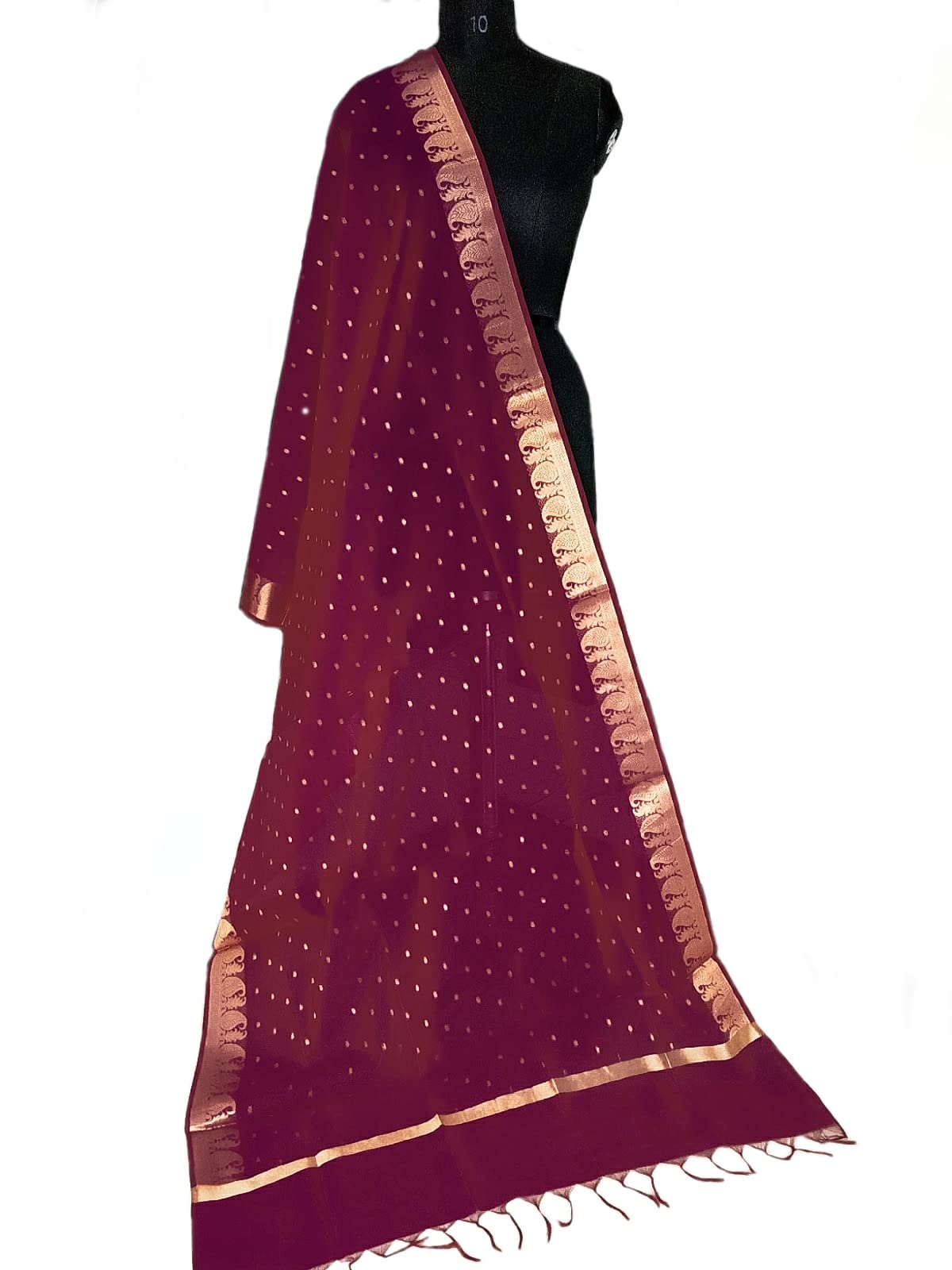 The SDF India Women's Self Design Chanderi Dupatta (Chunri-2.4m_Maroon_2.4)