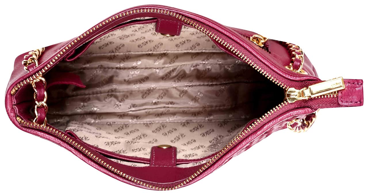 eske Piquer, the Shoulder Bag | Genuine Leather Handbag for Women | Braided Back | Chain Strap with Padding | Zip Closure | 1 Main Compartment | Elegant Structured Daily Use Purse (Wine)