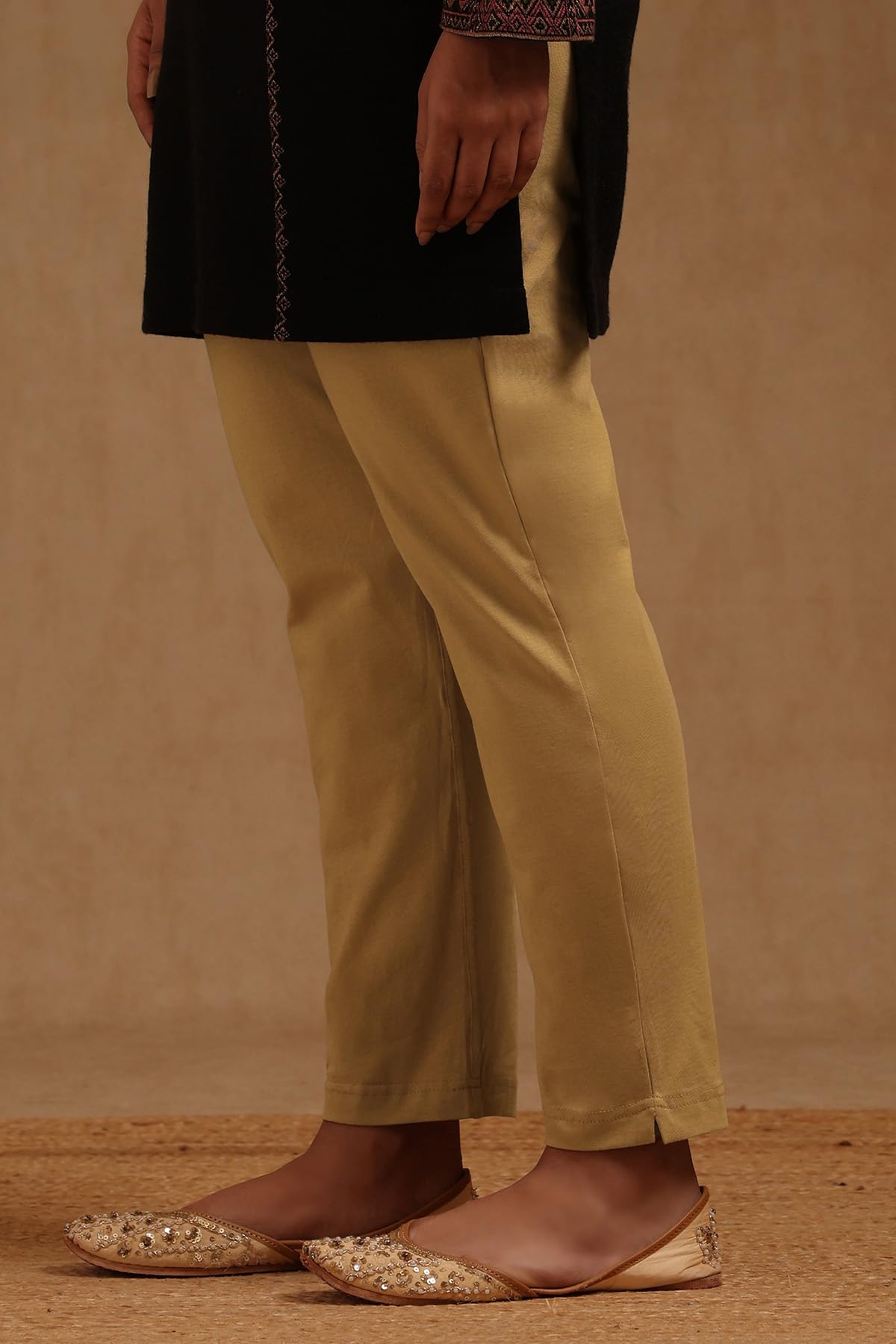Soch Womens Beige Cotton Blend Solid Pant