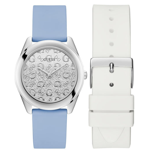 GUESS Silicone Analog Silver Dial Women's Watch-U1416L2M, Band_Turquoise