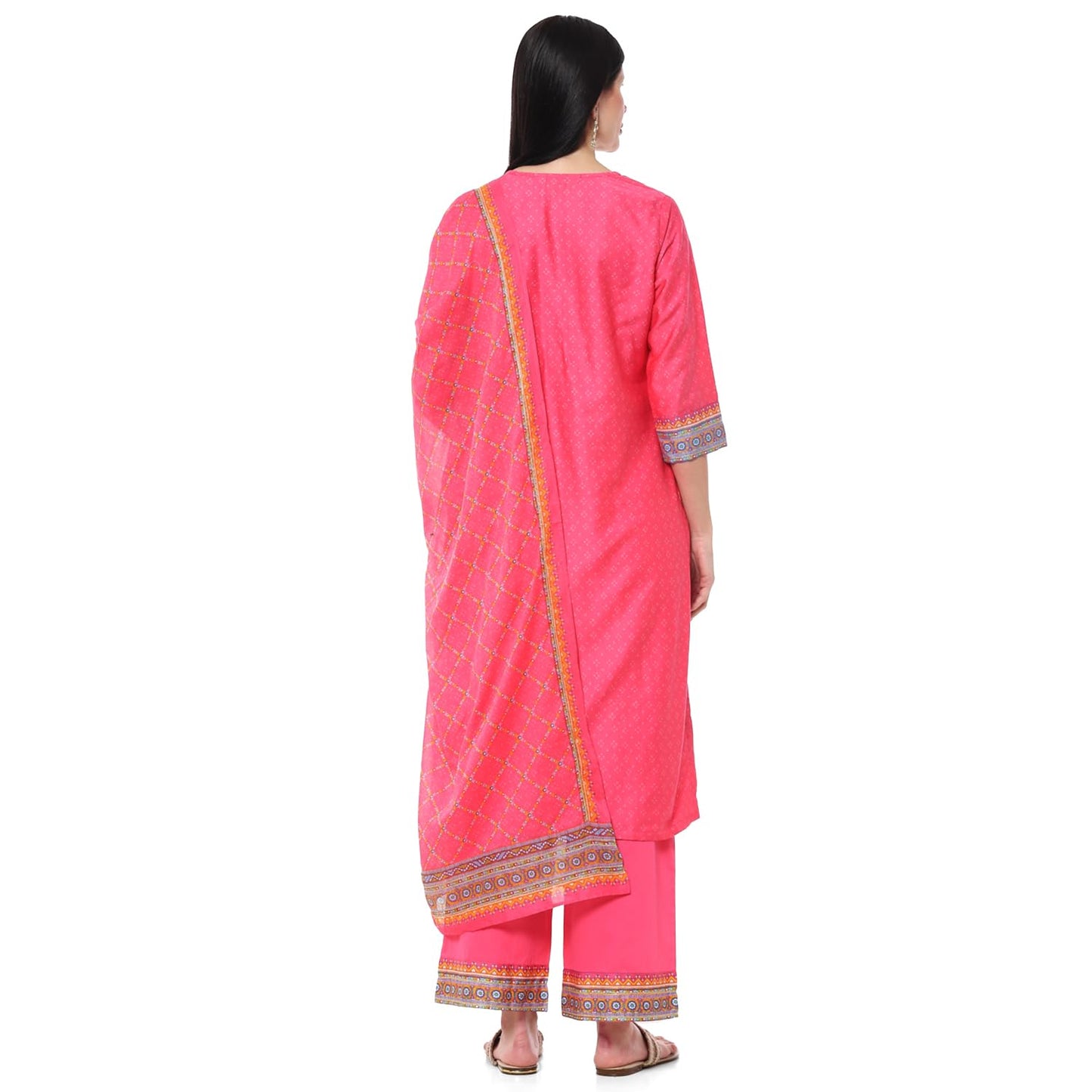 BIBA Women PRINTED STRAIGHT KURTA SALWAR KURTA DUPATTA(SKDINDIE BOHO9454_FUCHSIA_42)