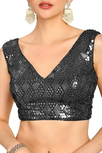 Soch Womens Black Sequinned Embellished Georgette Padded Blouse