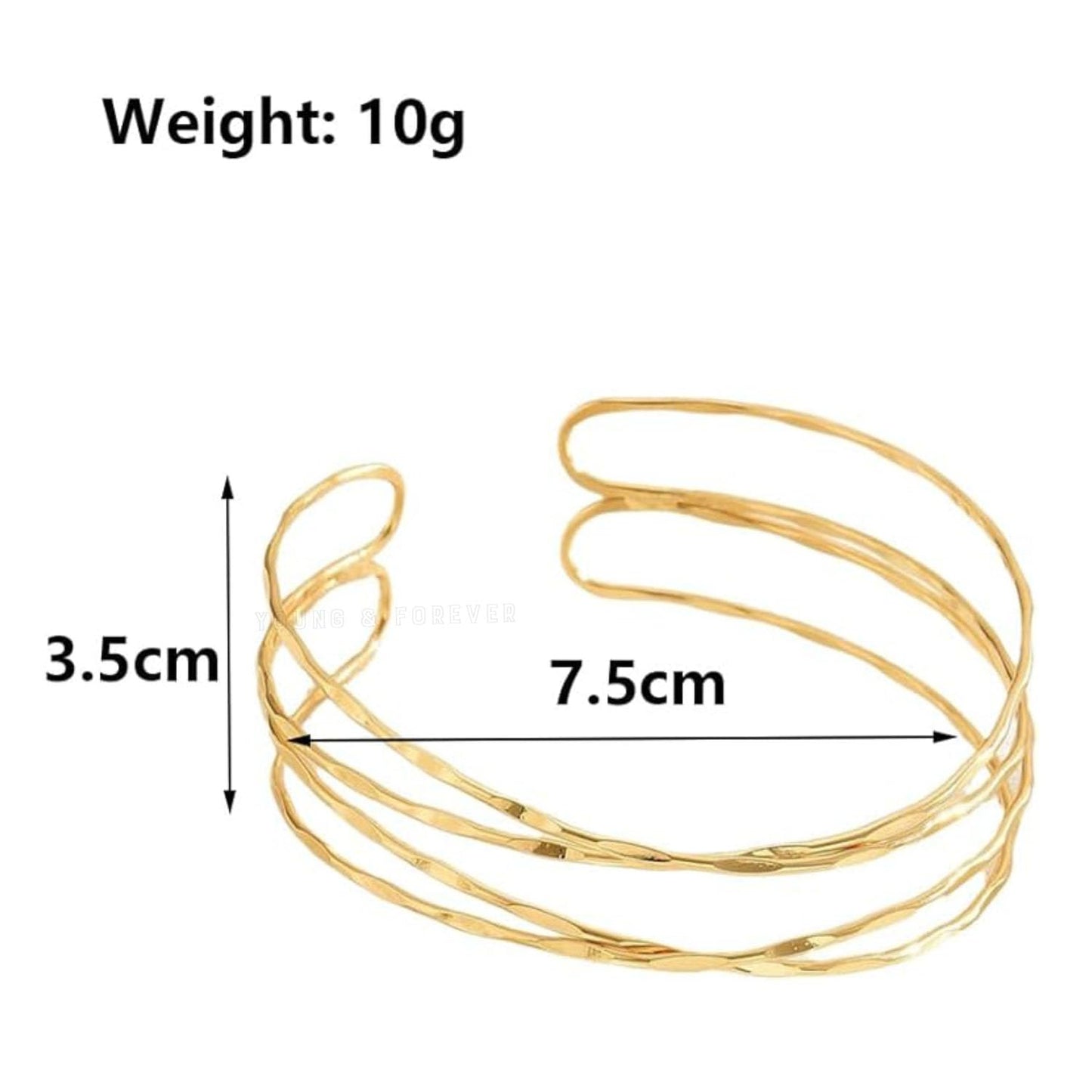Young & Forever Minimalist Upper Arm Cuff Bracelet, Open Design, Gold-Toned Metal, Triple Band for Women and Girls