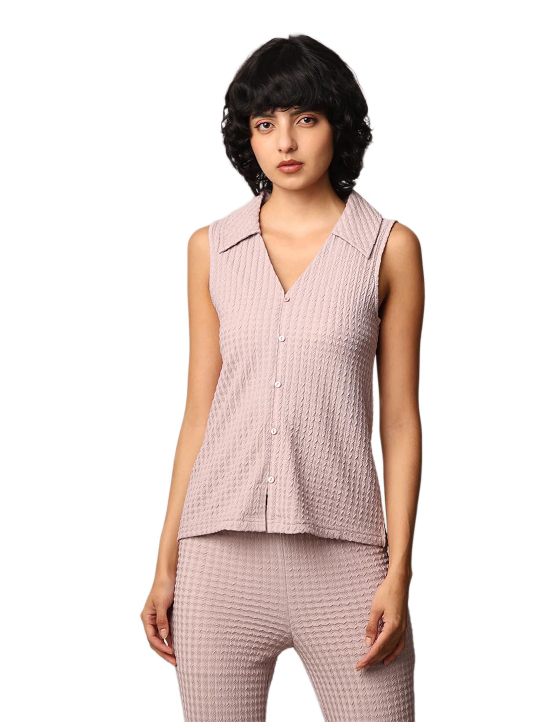 ONLY Women Textured Regular Fit Casual Lavender Vest Top