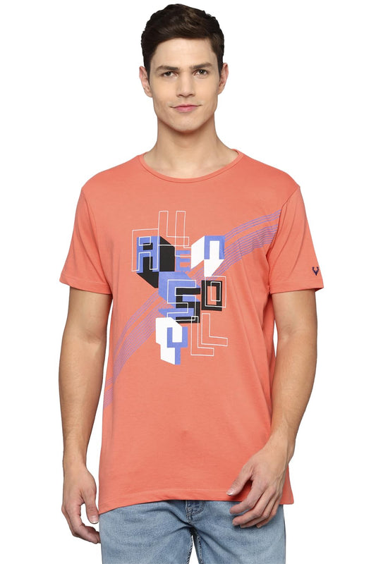 Allen Solly Men's Solid Regular Fit T-Shirt (ALKCVSGF339745_Orange L)