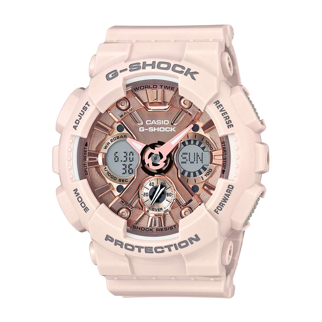 Casio G-Shock GMA-S120MF-4ADR Analog-Digital Rose Gold Dial Women Watch Rose Gold Resin Strap (G732)