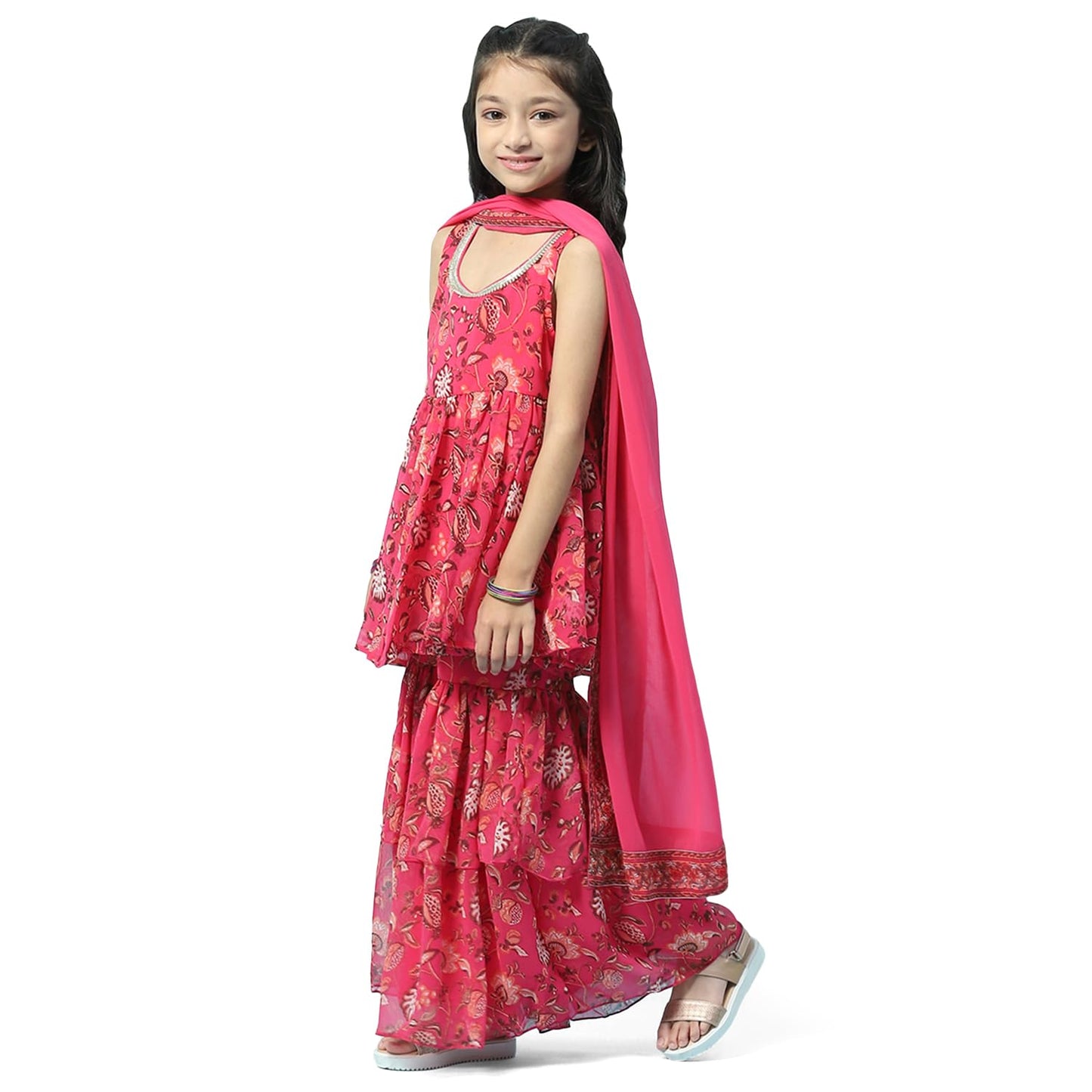 BIBA GIRL SOLID; EMBROIDRED GATHERED KID(KW5399_PEACH_5)