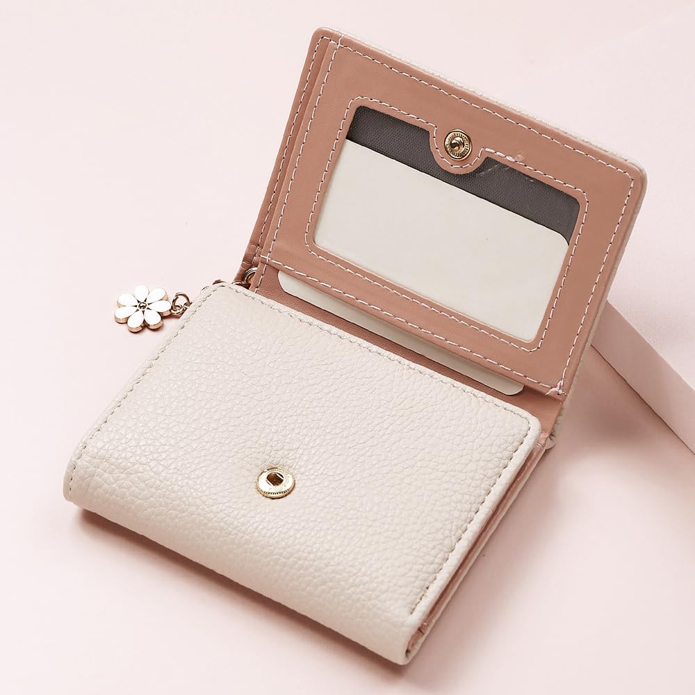 Alexvyan Hello Small Tri-Fold Women's Purse Wallet Card Organizer Female Hand Purse Clutch Women/Ladies/Girls Wallets 5 Card Holder 1 Long & 1 Small Pocket (Off White)