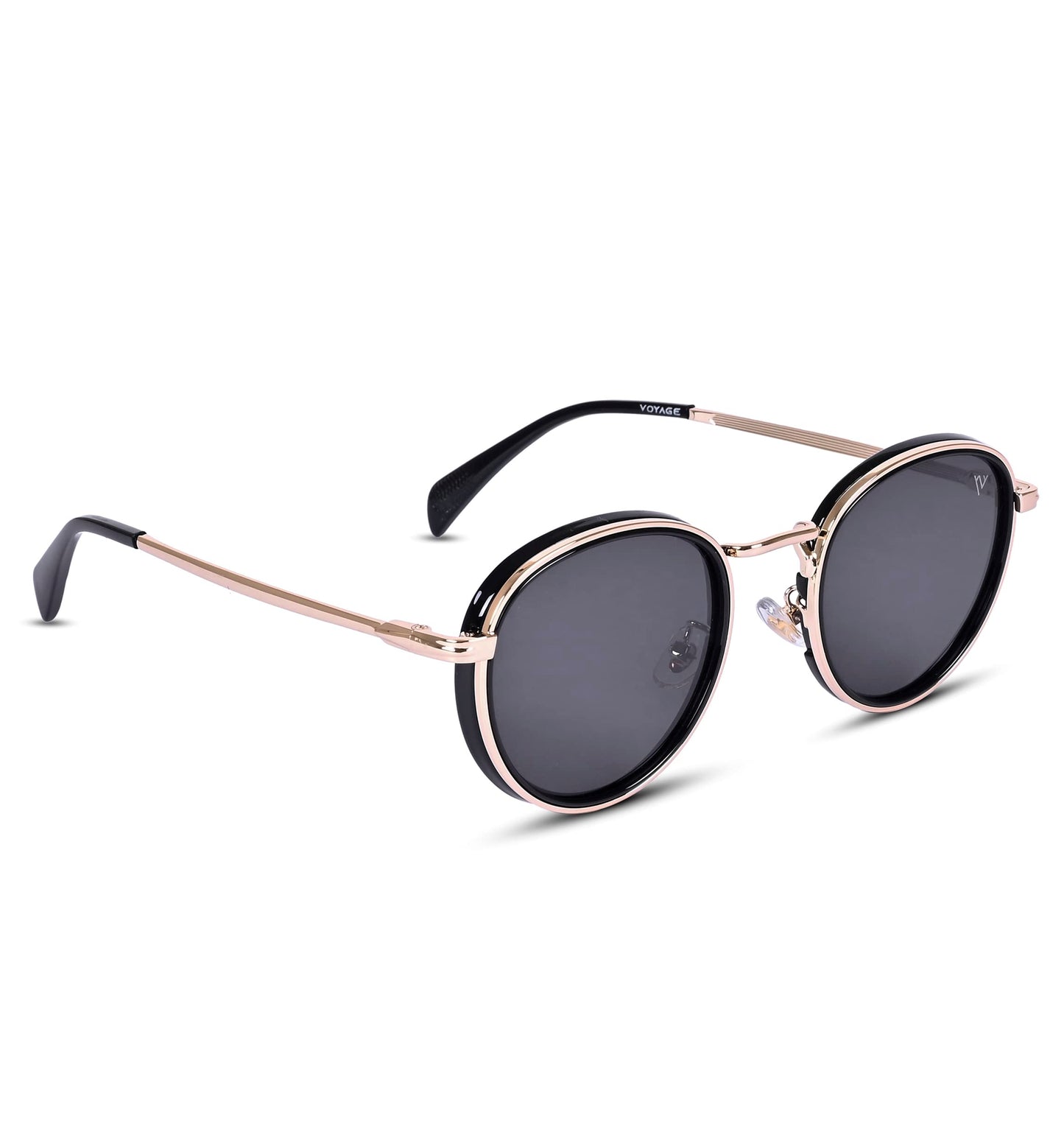 Voyage Black Round Polarized and UV Protected Sunglasses for Men & Women (3040MG3981 | Golden Frame | Black Lens)