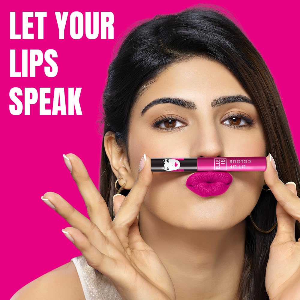 Elle 18 Lit Lip, Matte Finish, Nutty Latte, 16 hrs Long Lasting Liquid Lipstick, Smudge and Transfer Proof Lipstick, One-stroke application, Quick Drying | 5.6 ml