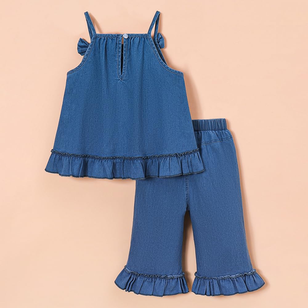Hoscotch Girls Solid Blue Sleeveless Short Set