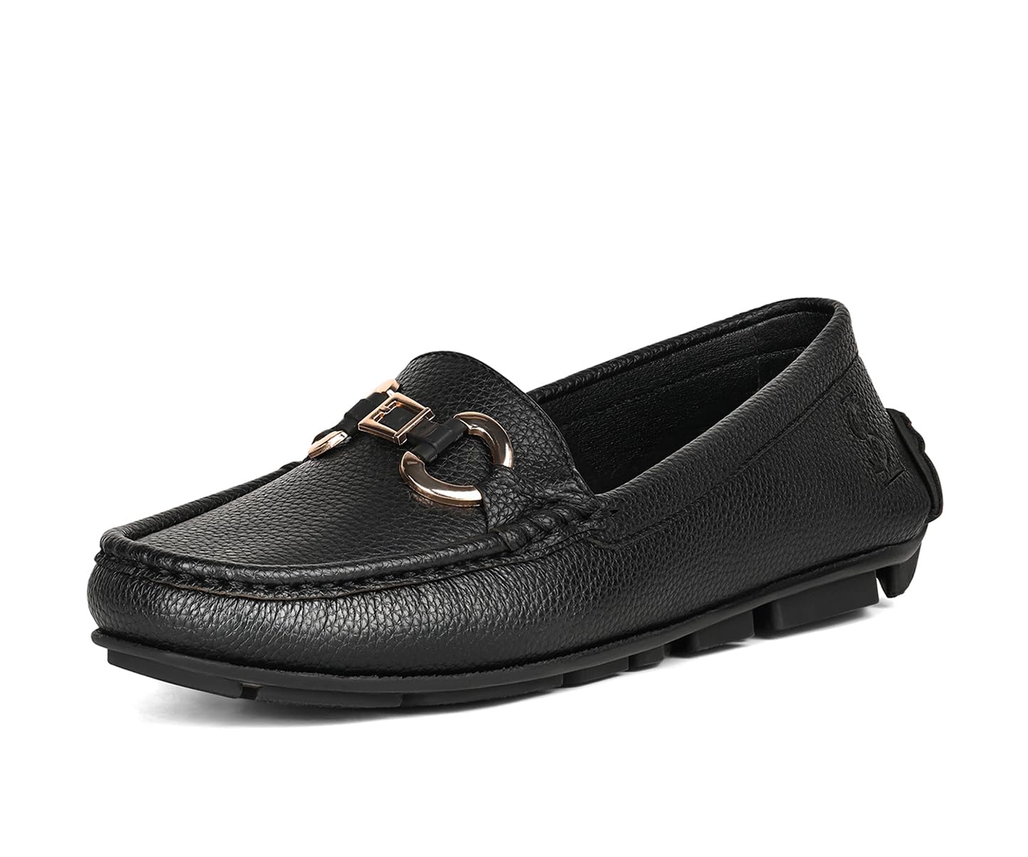 LOUIS STITCH Women’s Black Premium Slip-On Loafers with Buckle | Elegant Solid Slip-On Comfort Shoes for Casual and Formal Wear | Slip-On Loafer Shoes for Women | LSLD-BLR-DB | UK-8