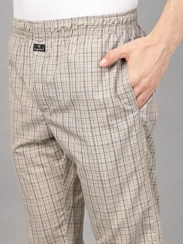 English Navy Men Checked Night Suit Khaki S, Ideal for Daily Loungewear and Sleepwear, Gentle on Skin for All Night Comfort, Machine Washable Easy Care Fabric