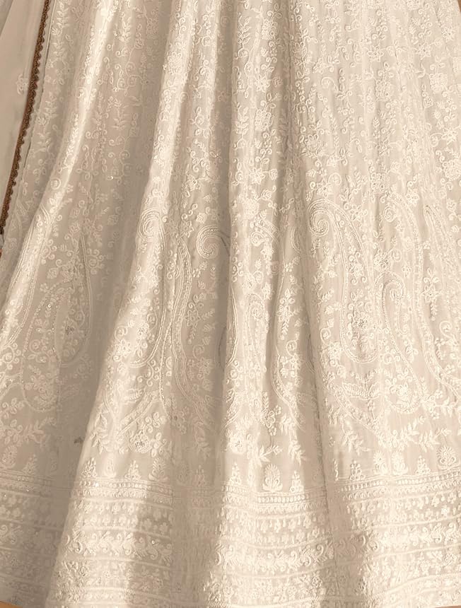 RUDRAPRAYAG Georgette And Santoon Embroidered Ankle Length Anarkali Gown For Women White