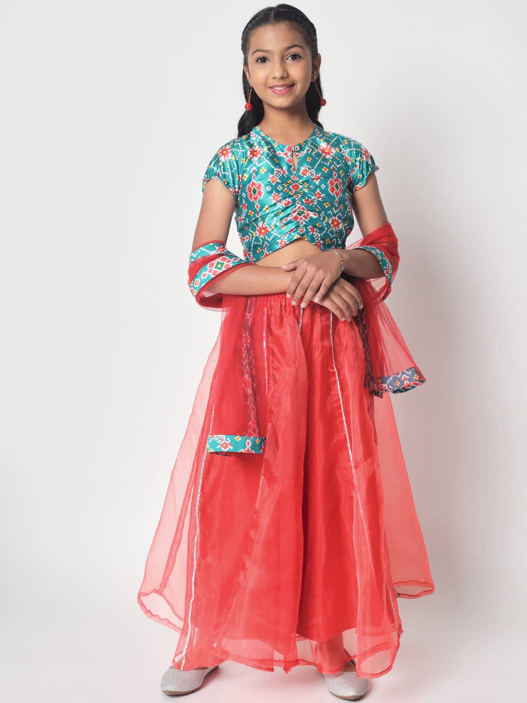 studio rasa Girls Organza Embellished Kalidaar Kids Skirt for Wedding Party Festive(GSC12303/7-8_Red_7-8yrs)