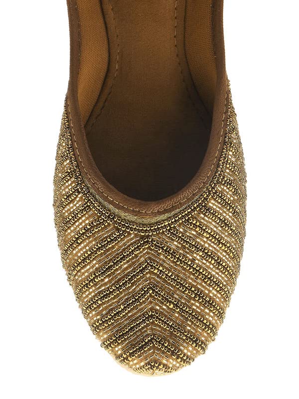 DESI COLOUR Women Ethnic Footwear Mojari/Punjabi Jutti-Sleek Pearl-Gold