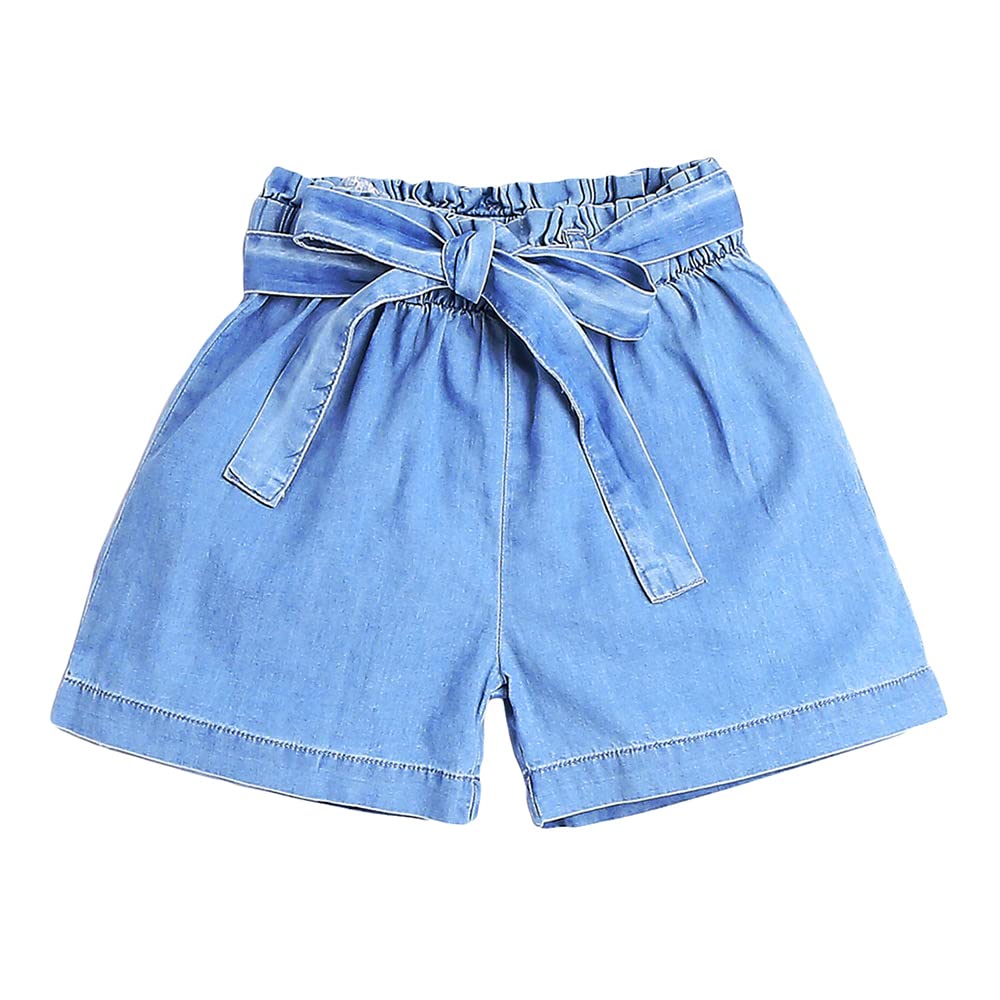 Hopscotch Girls Solid BlouseShorts Set In Blue Color for Ages 4-5 Years