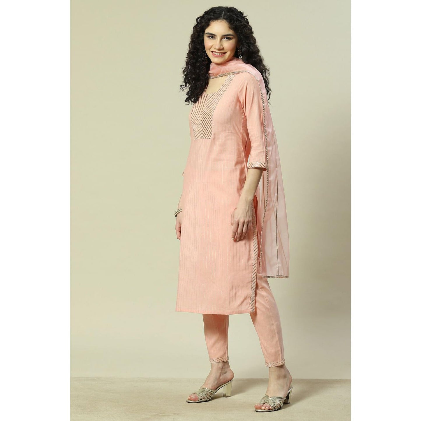 Rangriti Women Viscose Yarndyed Suit Set (RSKASSORTED18299_Pink_XL)