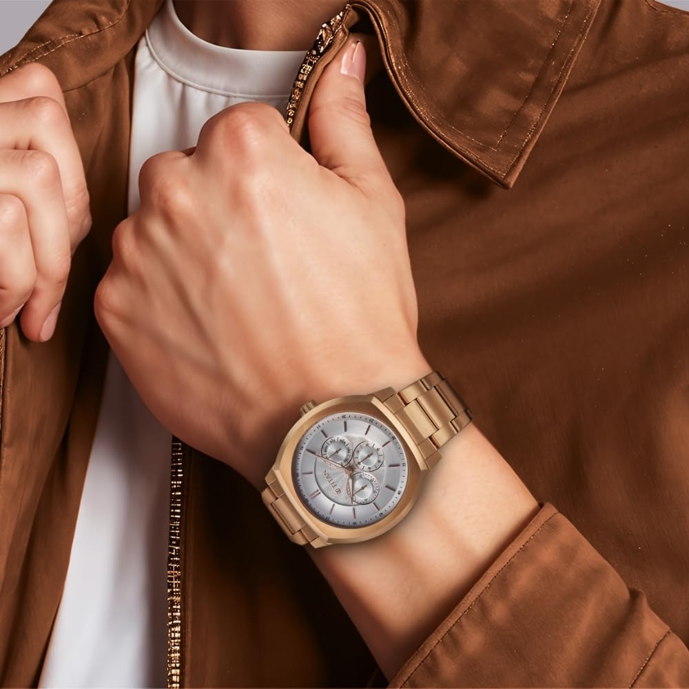 Titan Regalia Arc Analog with Day Date Second Subdial and Silver Dial Rose Gold Stainless Steel Strap Watch for Men - 90213WM01