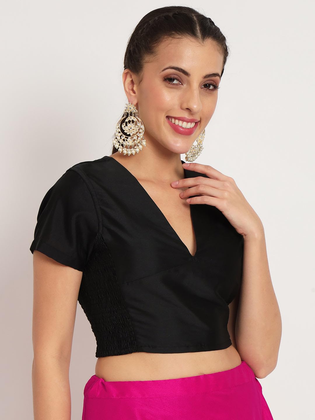 studio rasa Women's Silk Blend Stretchable Readymade Saree Blouse for Festive Wedding Party (TPWC52337XXL_BL_Black_XX-Large)