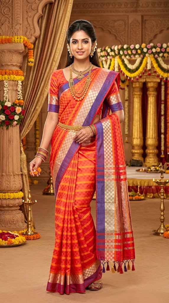 SREE KUMARAN Women's Gadwal Cotton Pattu Saree with Blouse (VSK332-8)