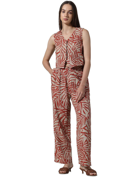 ONLY Women Printed Viscose Crop Length Beige Waistcoat