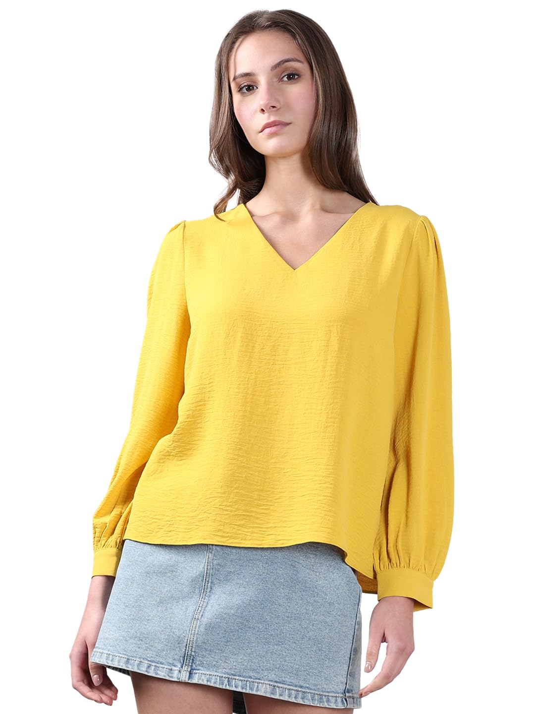 Vero Moda Women's Regular Fit Yellow Top