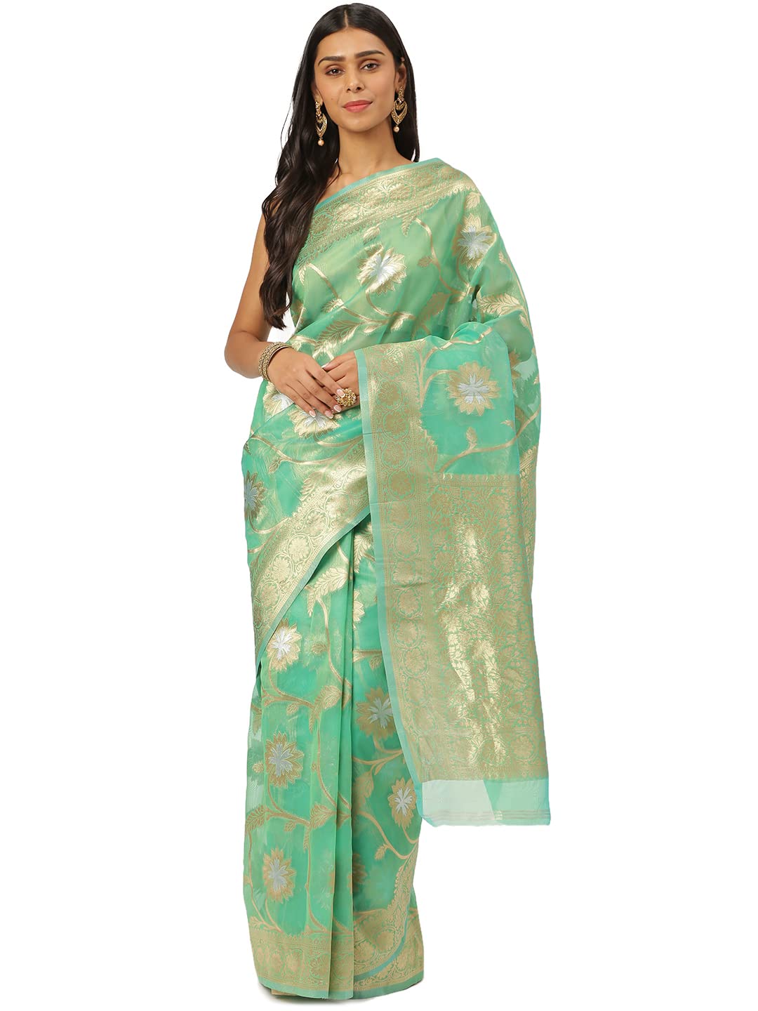 KARAGIRI Womens Organza Silk Green Saree With Blouse Piece