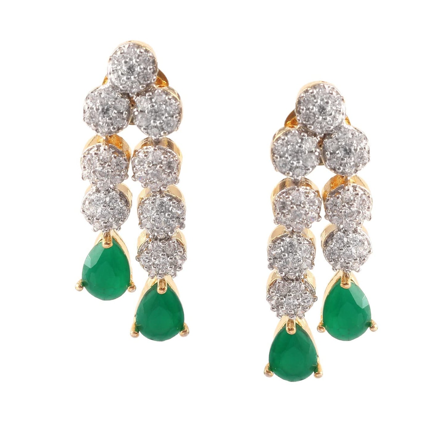 Jewar Mandi Necklace Set Ad Cz Silver Gold Plated Two Tone Gemstone Jewelry for Women & Girls (Green Emerald)