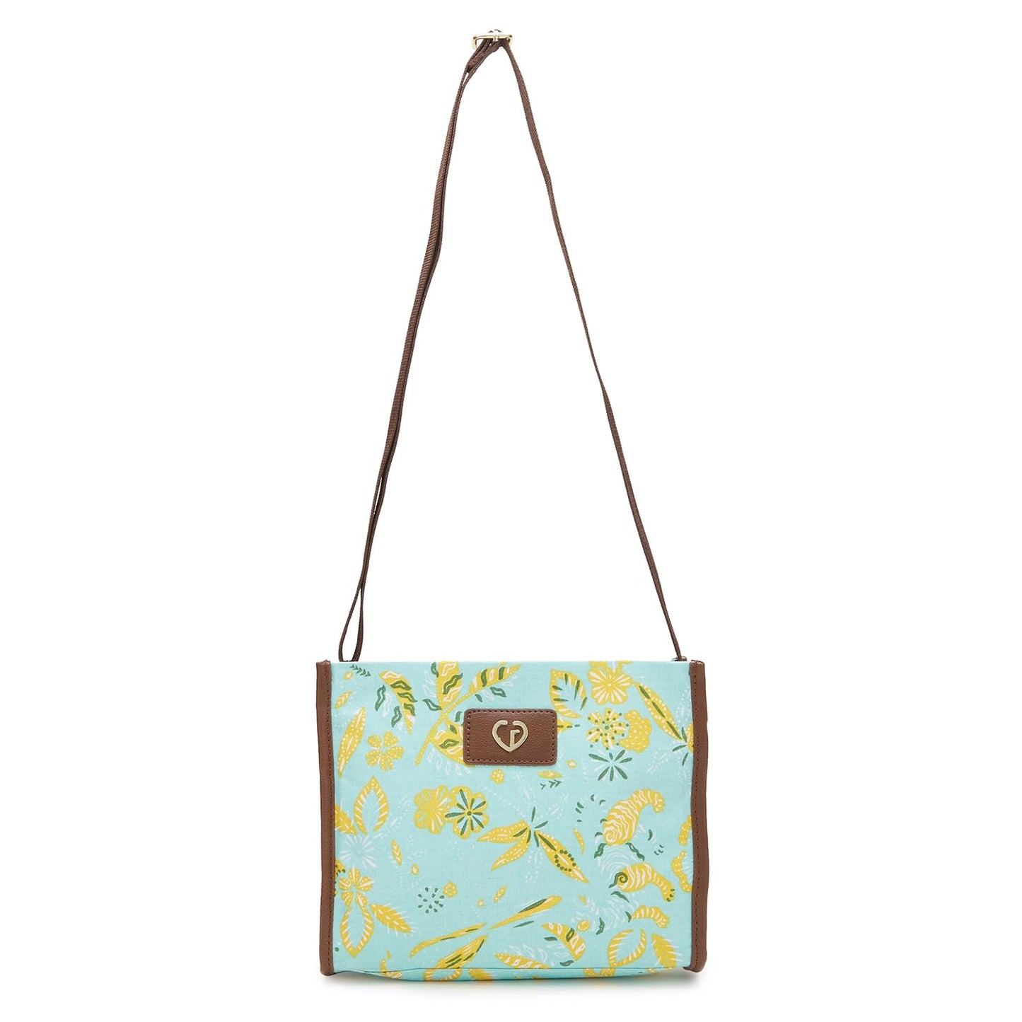 Caprese Women's Canvas Printed Pattern Hazel Sling Bag (Aqua, Medium)