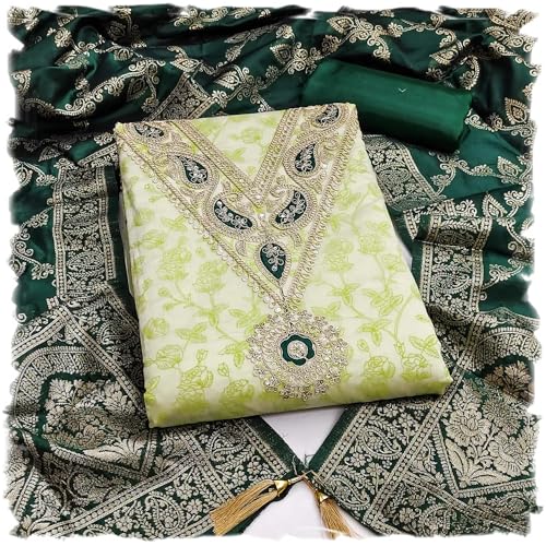 Leeli Peeri Designer Women's Chanderi Embroidery Work Unstitched Salwar Suit Dress Material