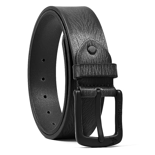 WildHorn Classic Genuine Leather Belt for Men - Stylish and Durable with Adjustable Fit (Black)