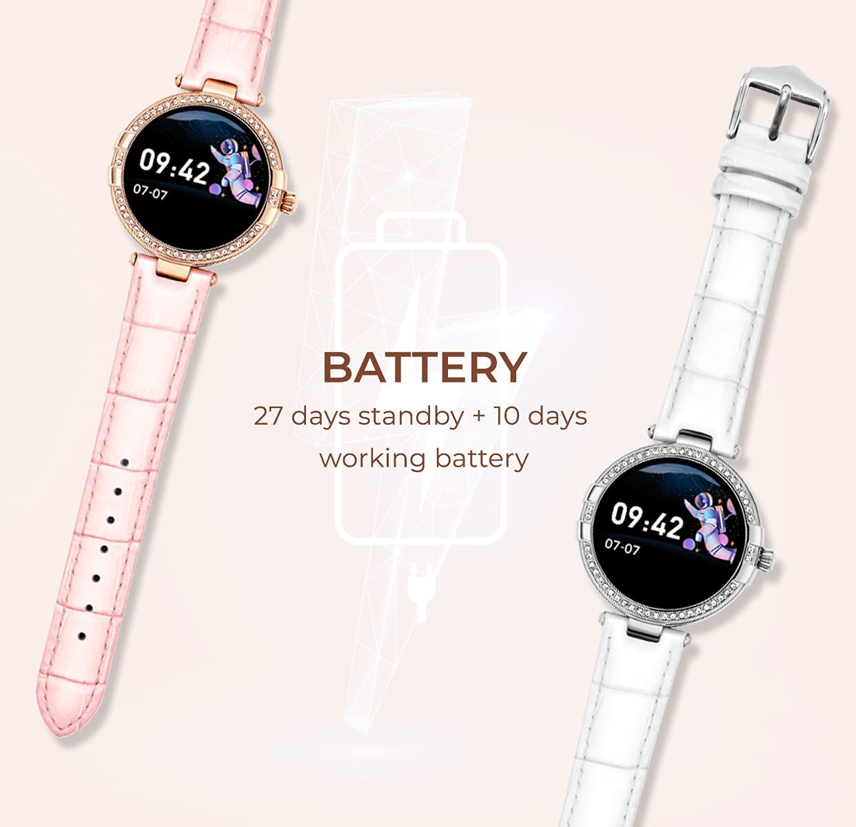 French Connection R8 series Women smartwatch (40 MM dial) with Full Touch HD screen, Metal case, Leather strap, continues Heart rate & Blood pressure monitoring, temperature monitor and IP68 waterproof