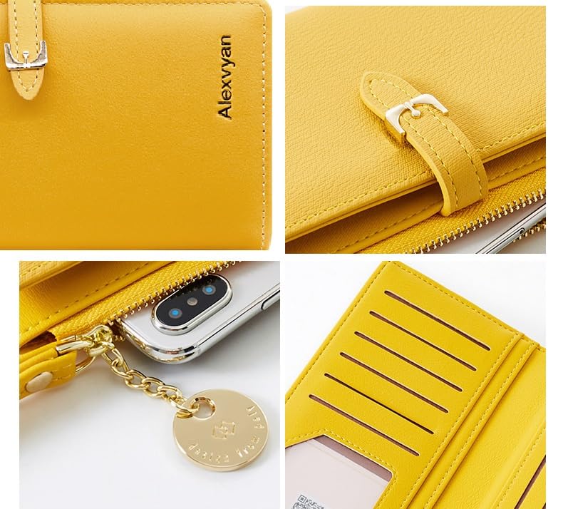 Alexvyan Yellow Long Belt Design Bi-Fold Women's Purse Wallet Card Organizer Female Hand Purse Clutch Women/Ladies/Girls Wallets 12 Card Holder 3 Long Pocket -1 Zipper Long Coin Pocket