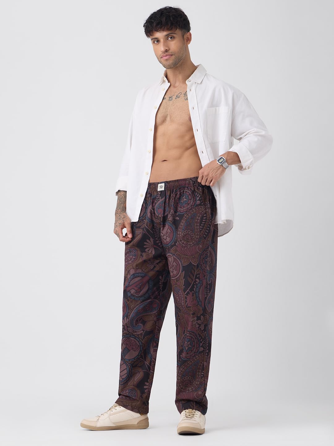 The Souled Store Black Panther Tropical Men and Boys Elastic Waistband Dark Brown and Black All-Over Print Cotton Regular Fit Lightweight Sleepwear Pyjamas