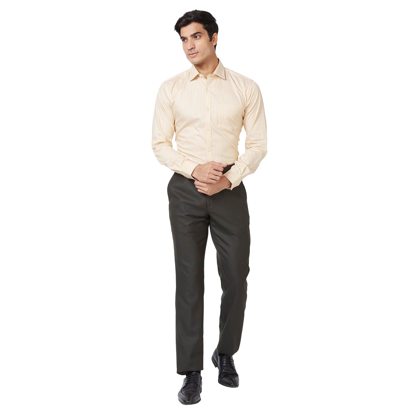 PARK AVENUE Men's Stripe Slim Fit Shirt (PMSX16166-Y3_Medium Yellow S)
