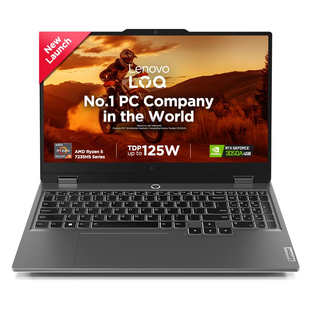 Lenovo LOQ, AMD Ryzen 5 7235HS, NVIDIA RTX 3050A 4GB, 12GB RAM, 512GB SSD, 15.6"(39.6cm), 144Hz, Windows 11, Office Home 2024, Grey, 2.4Kg, 83JC00HNIN, 3 Mon. Game Pass Gaming Laptop