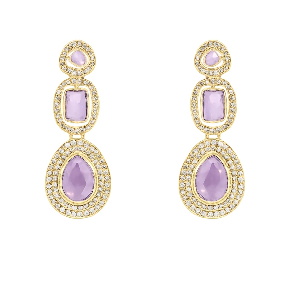 I Jewels Traditional Kundan & Stone Choker Necklace Jewellery With Earrings & Maang Tikka Set for Women/Girls (Light Purple)